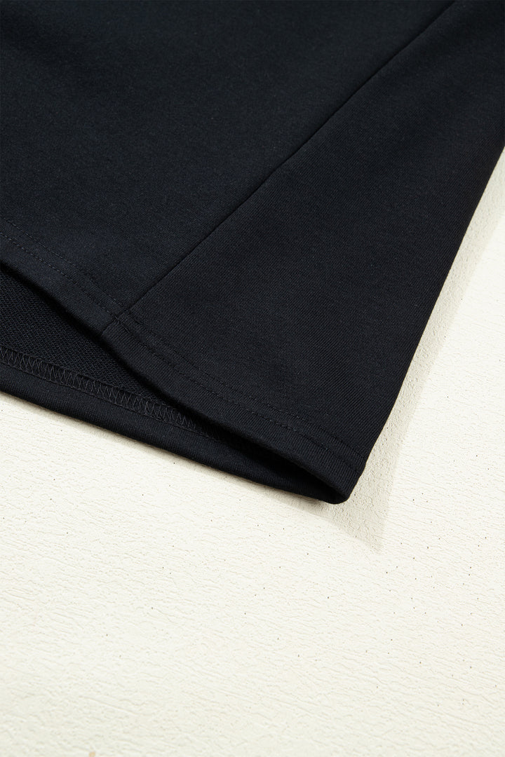 Black Solid Color Dropped Shoulder Long Sleeve Top