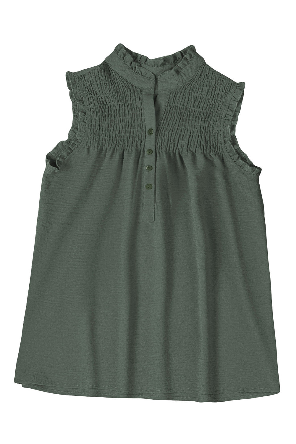 Green Frilled Tank Top with Buttons