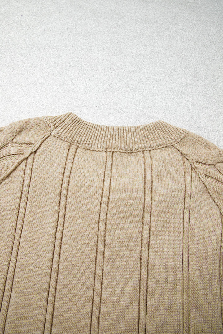 Parchment Oversized Cable Knit Long Sleeve Round Neck Tunic Length Plus Size Sweater