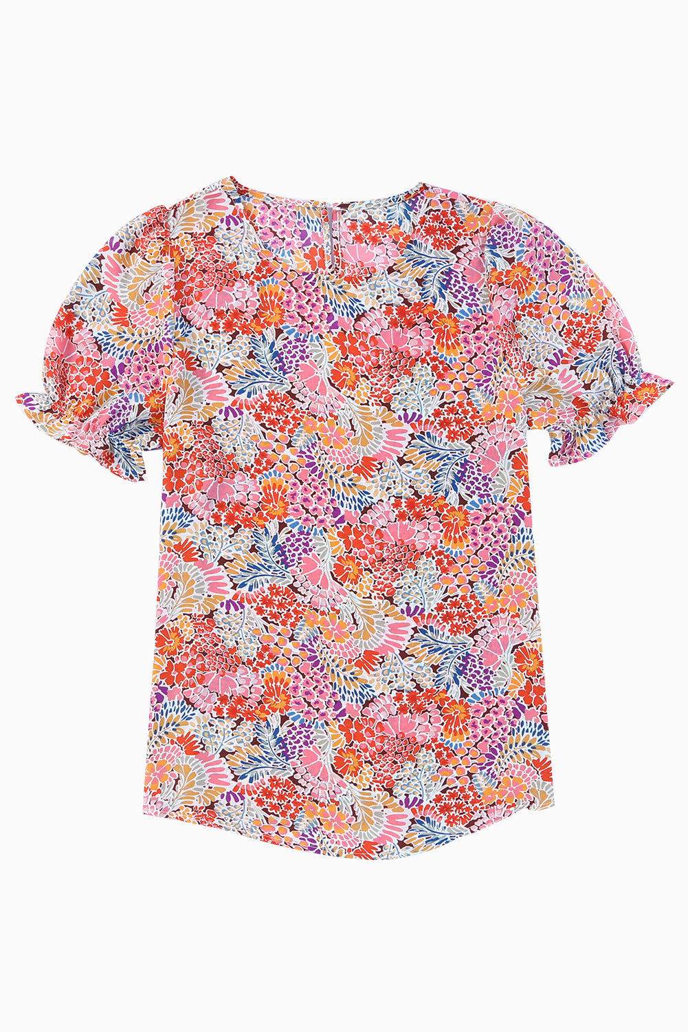 Multicolor Mix Floral Pattern Bubble Sleeve Blouse