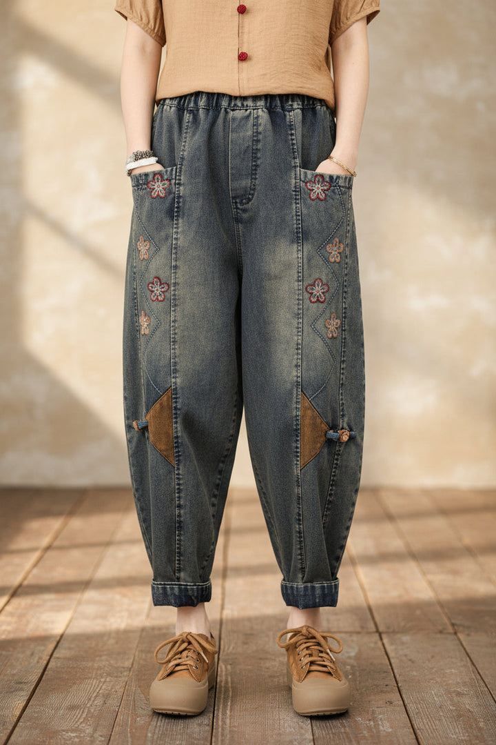 Patchwork Embroidered Cropped Harem Pants – Women&