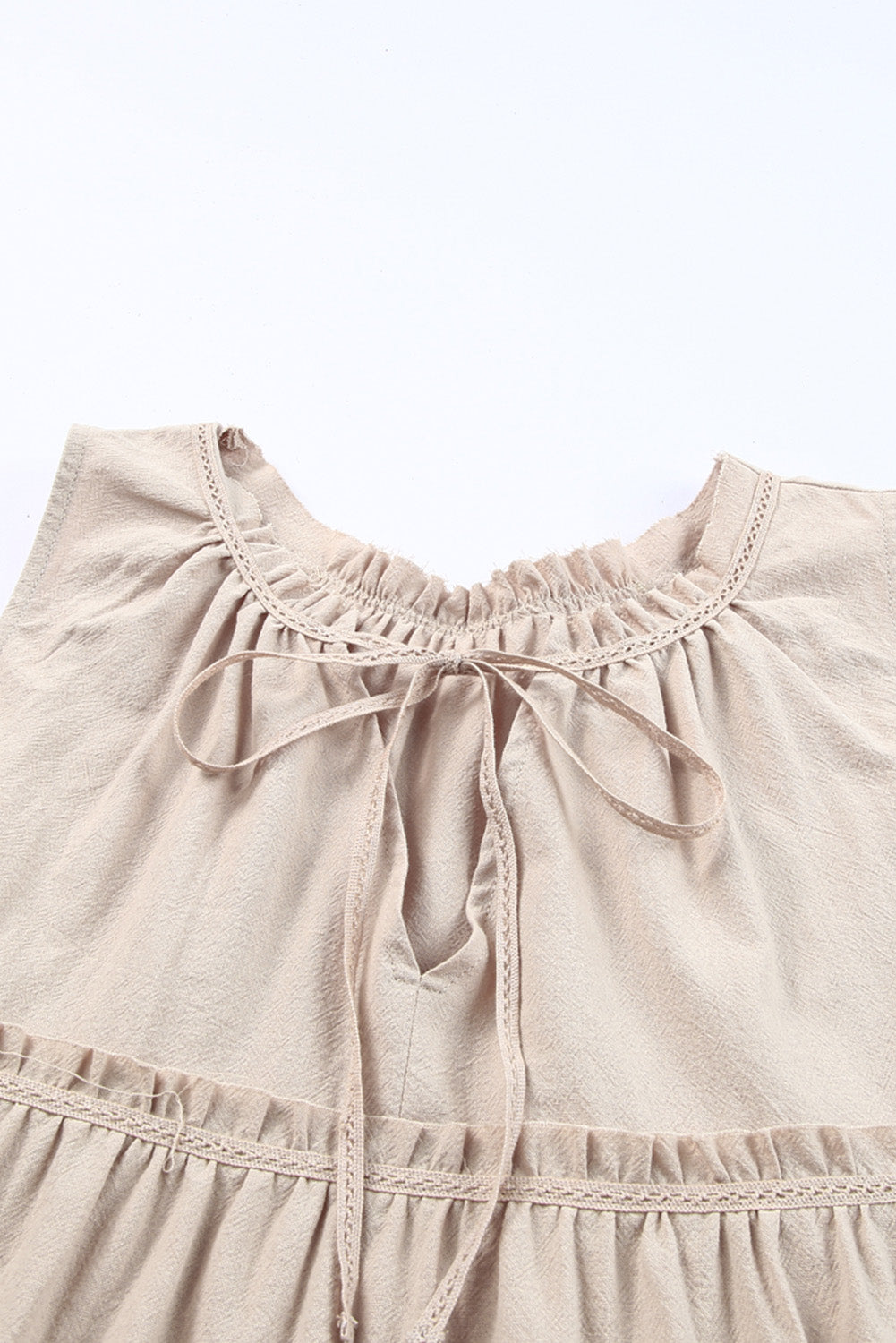 Khaki Split V Neck Tiered Ruffle Tank Top