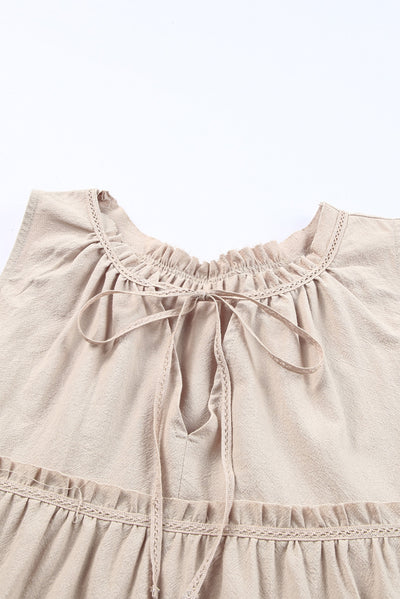 Khaki Split V Neck Tiered Ruffle Tank Top