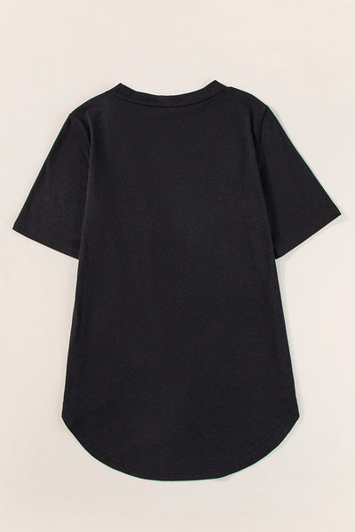 Black V Neck Pocketed Rounded Hem Tee