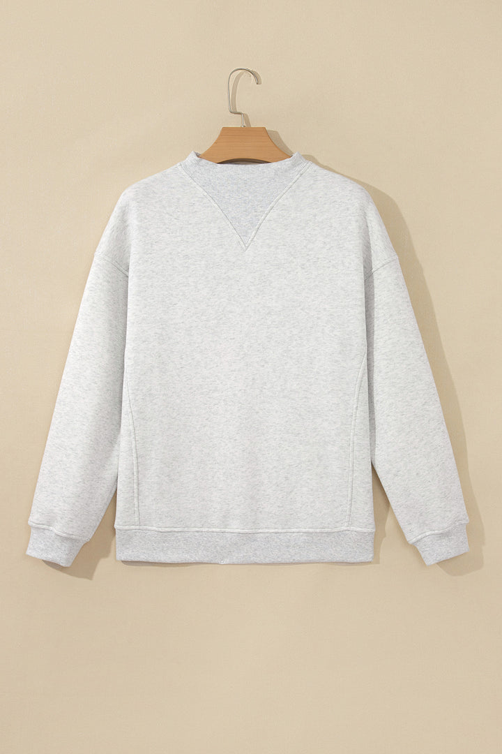 Light Grey High Neck Ribbed Cuff Hem Sweatshirt