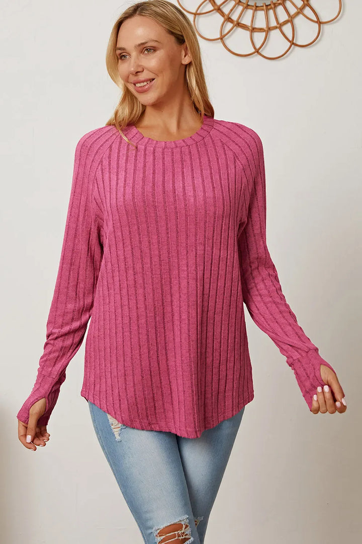 Basic Bae Full Size Ribbed Thumbhole Sleeve T-Shirt
