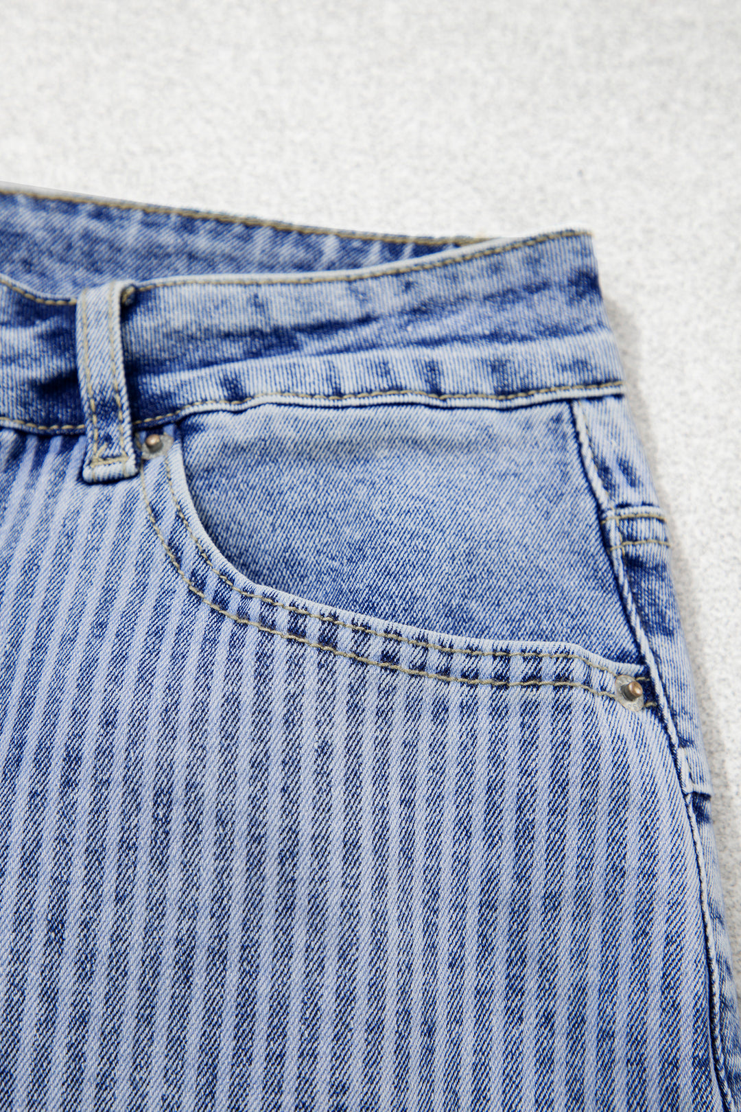 Sky Blue Striped Paisley Mixed Patchwork Raw Hem Denim Shorts