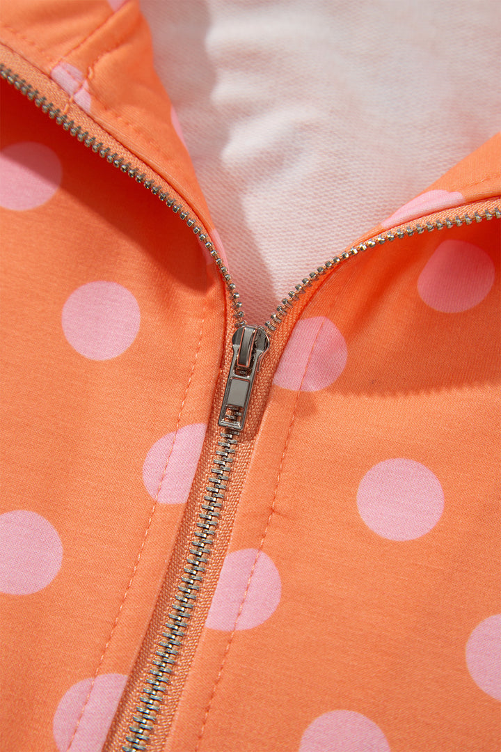 Khaki Polka Dot Hooded Long Sleeve Top Casual Mini Skort Set