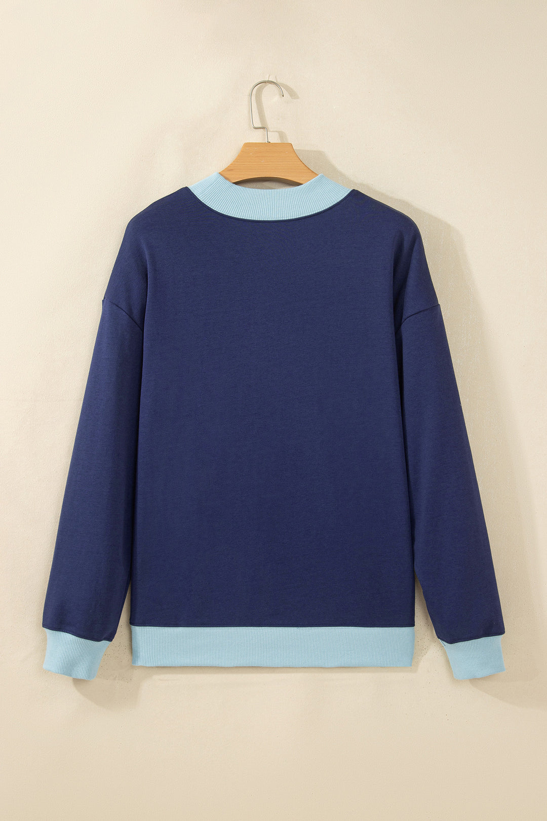 Pink Colorblock Trim Crewneck Long Sleeve Pullover Sweatshirt