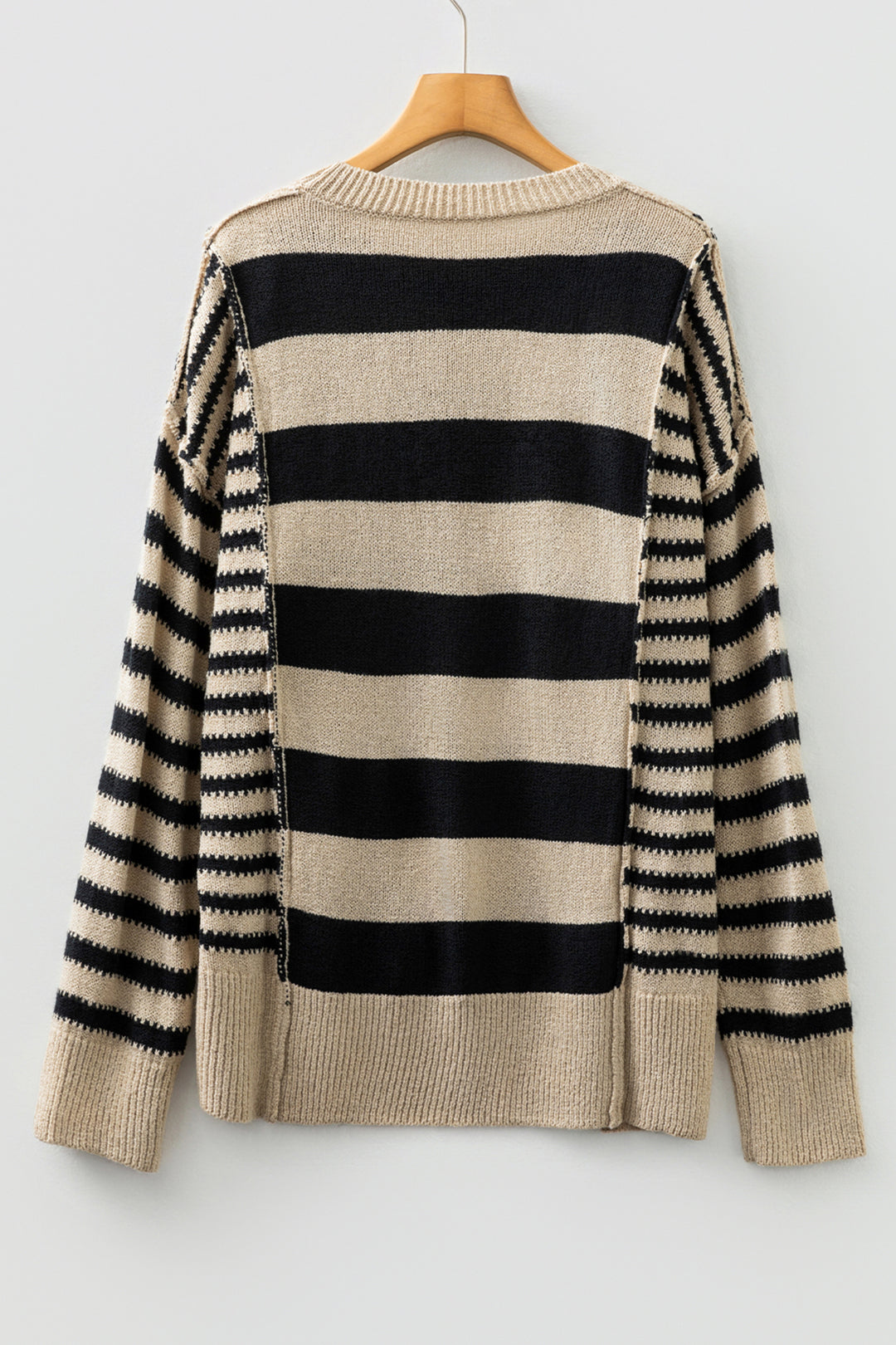 Brown Stripe Drop Shoulder Sleeve Patchwork Baggy Sweater