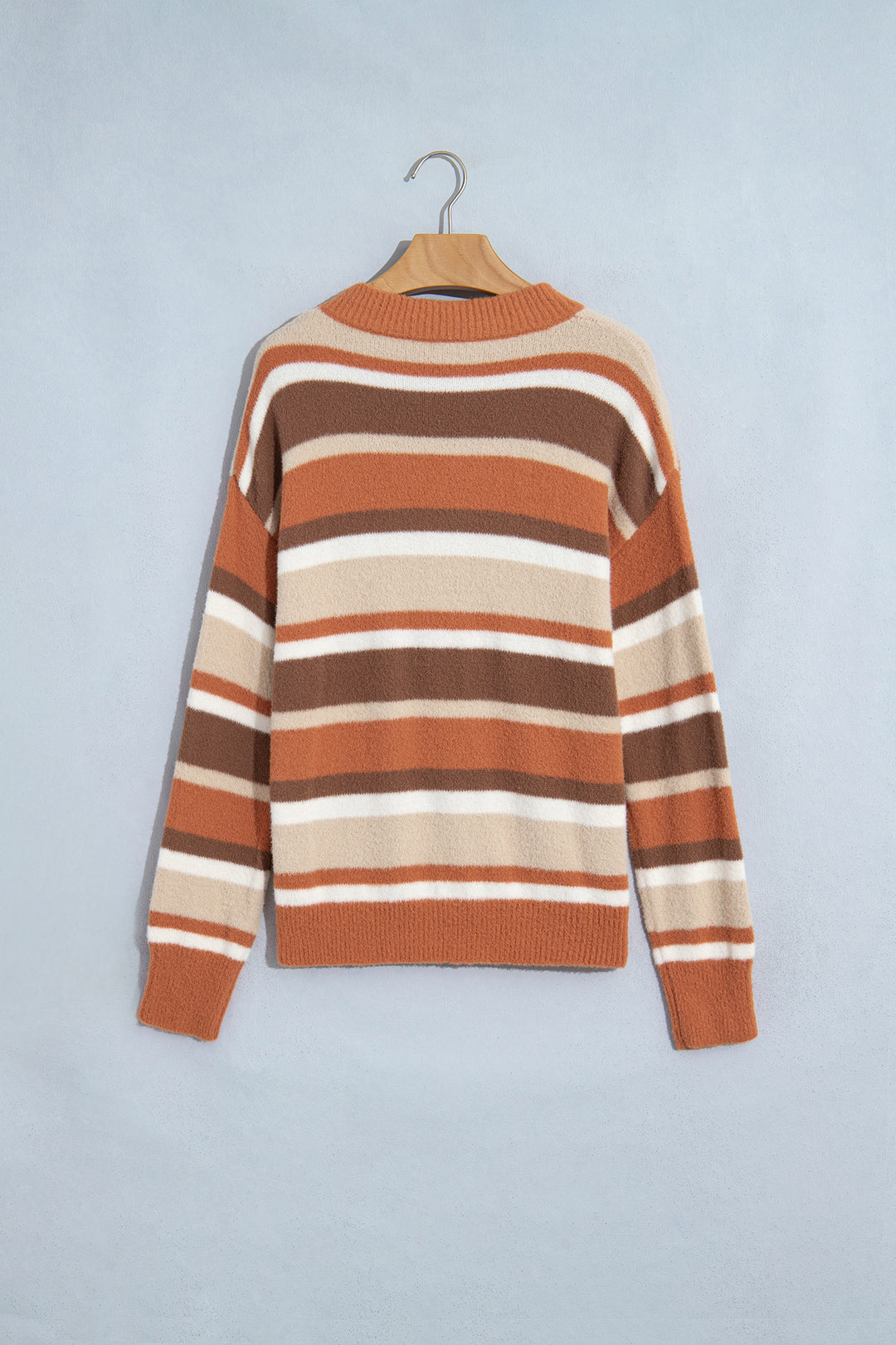 Orange Stripe Dropped Shoulder Loose Pullover Sweater