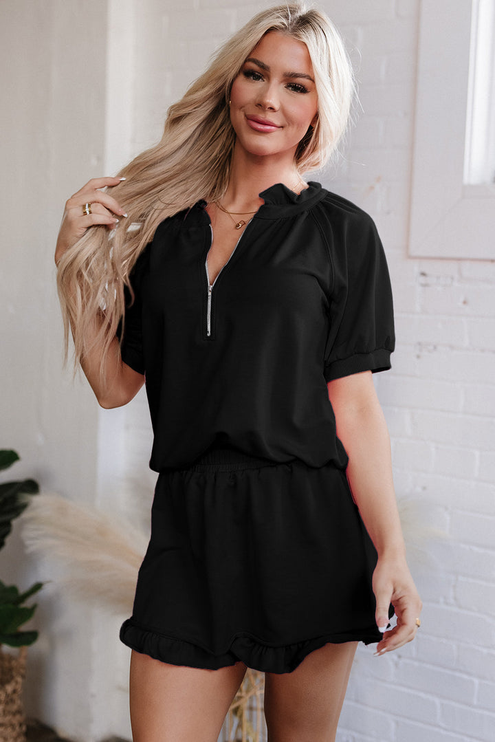 Laylani Puff Sleeve Top and Ruffled Shorts Set
