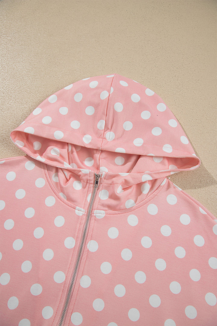 Khaki Polka Dot Hooded Long Sleeve Top Casual Mini Skort Set