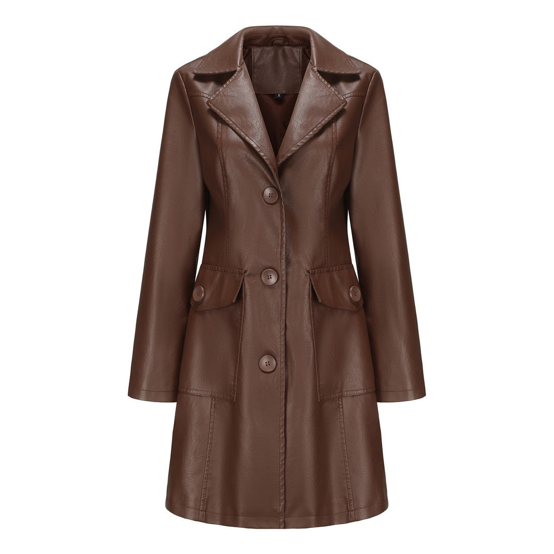 Women’s Long Leather Trench Coat – Fashion Outerwear
