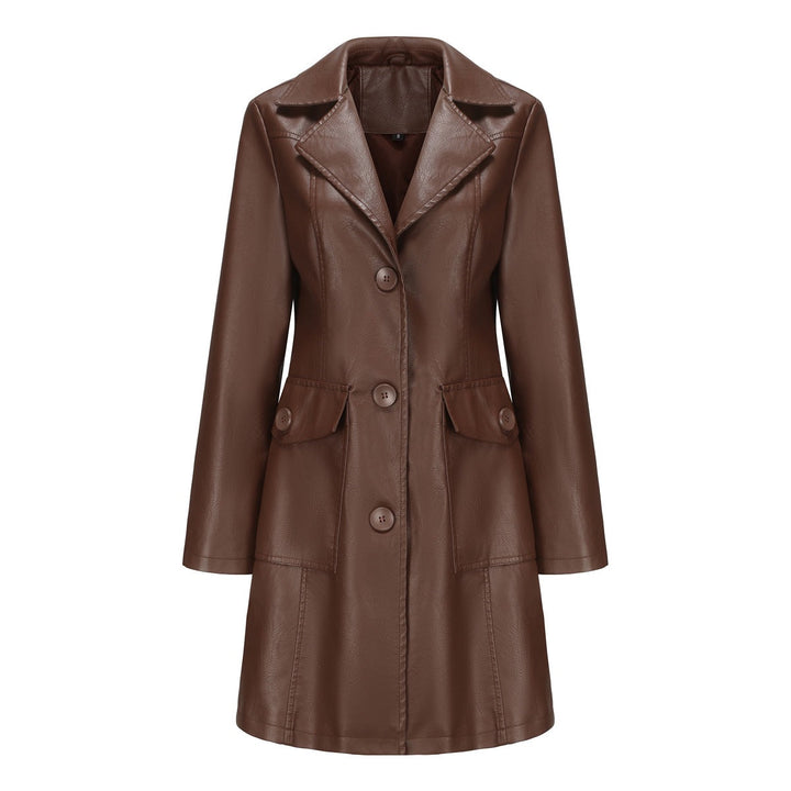 Women’s Long Leather Trench Coat – Fashion Outerwear