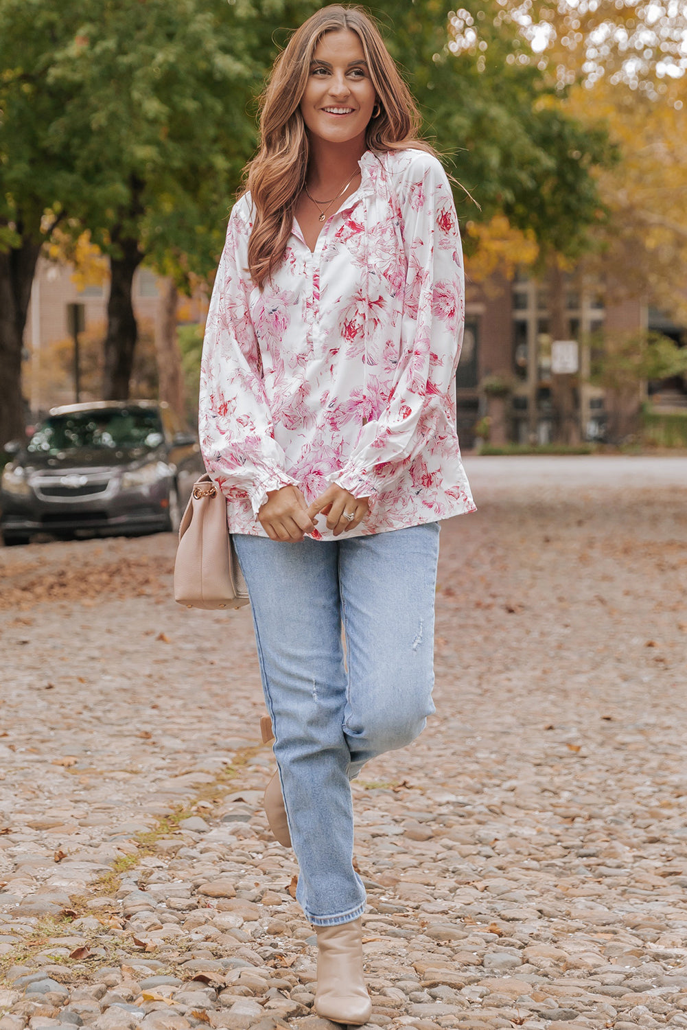 Multicolour Vibrant Floral Printed Ruffle Trim Blouse