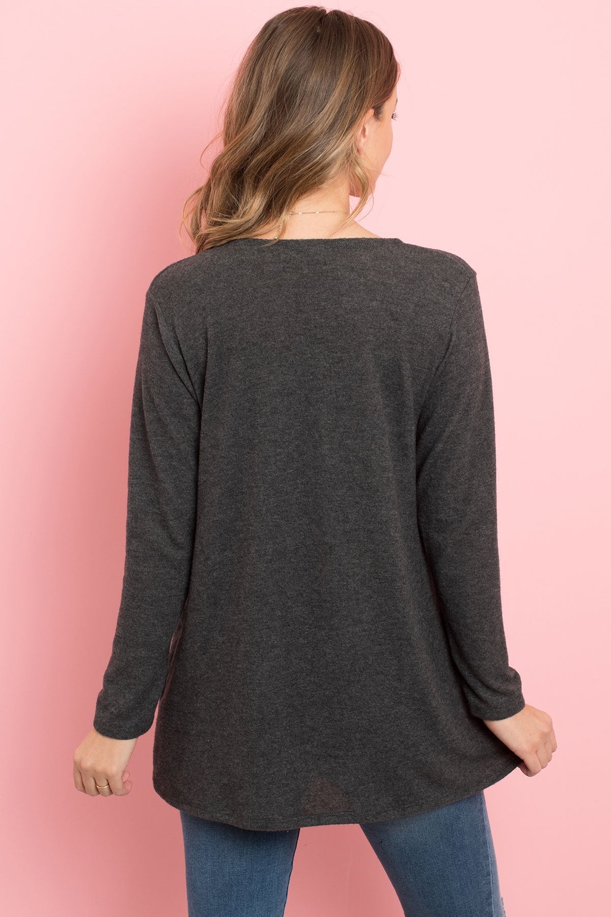 Solid Long Sleeved Open Front Pocket Cardigan