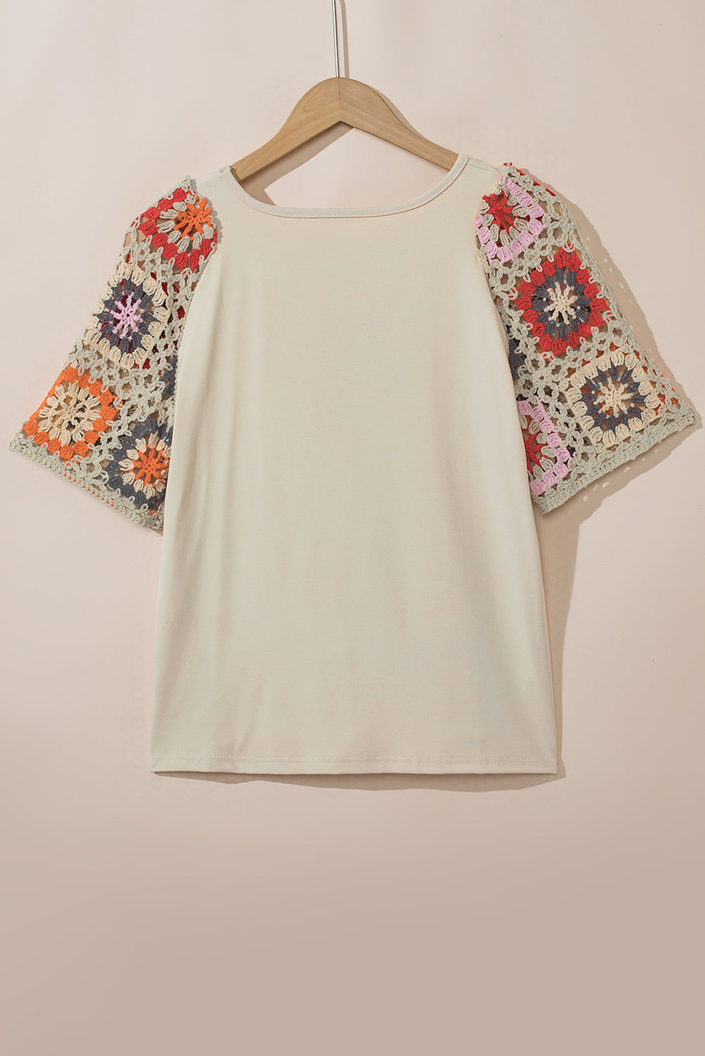 Parchment Floral Crochet Short Sleeve Top