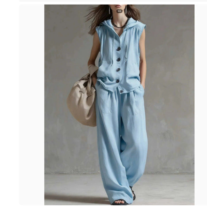 Sleeveless Hooded Top &amp; Wide-Leg Pants Set | High-Waist Two-Piece