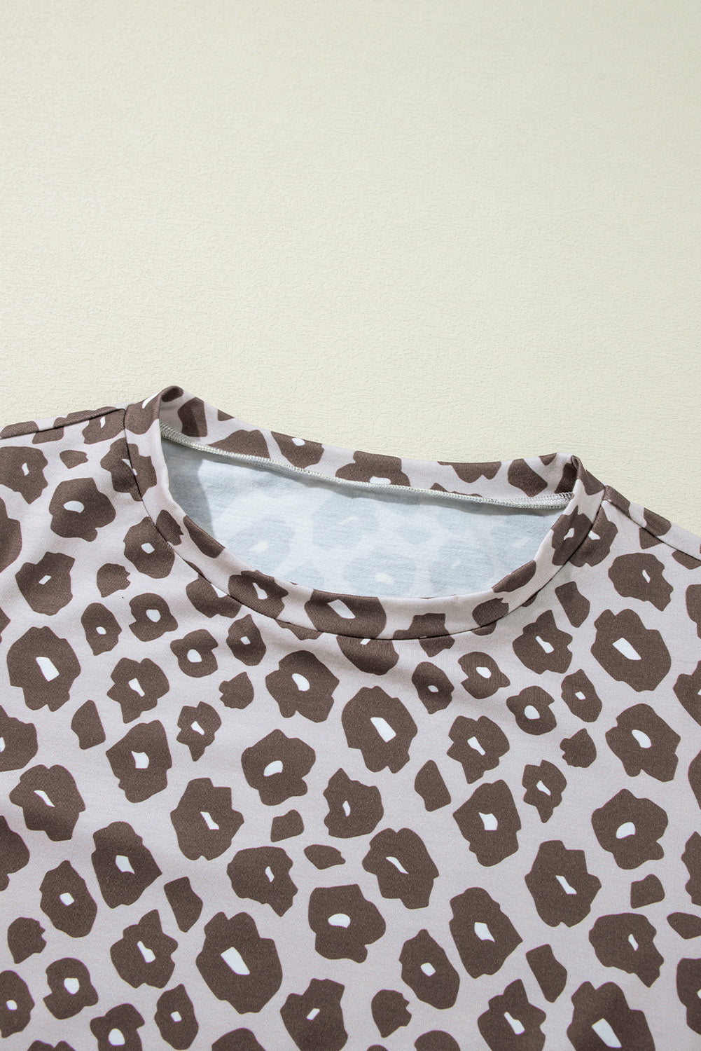 Brown Leopard Color Block Crewneck Long Sleeve Top