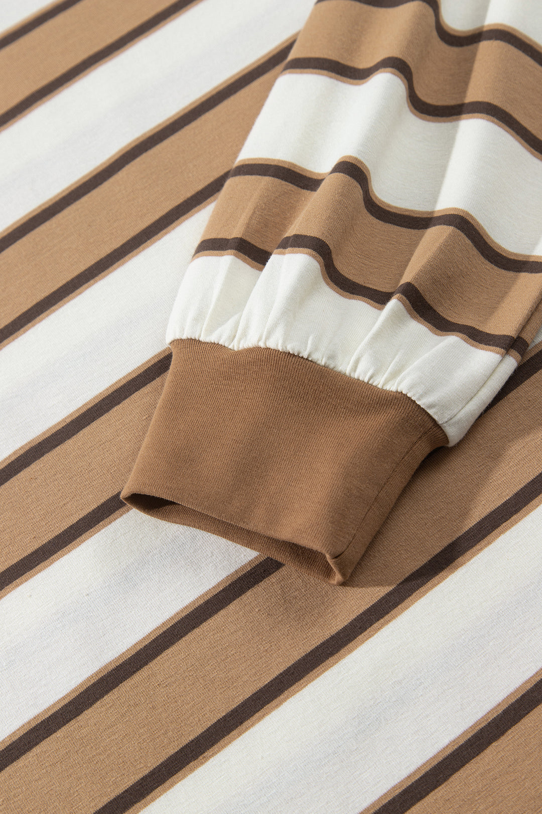 Khaki Stripe Contrast Trim Patchwork Casual Two-Piece Pants Set