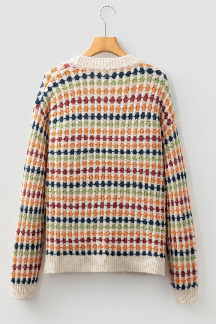 Seraxie Pattern Knit Front Sweater