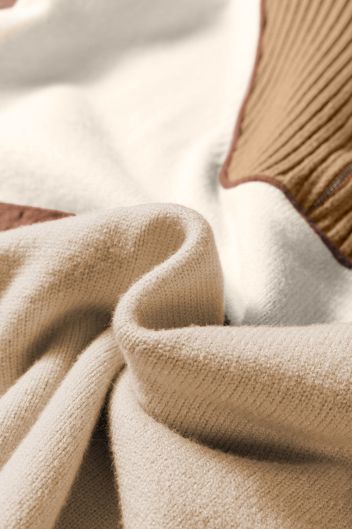 Parchment Colorblock Zipped Collared Pullover Sweater