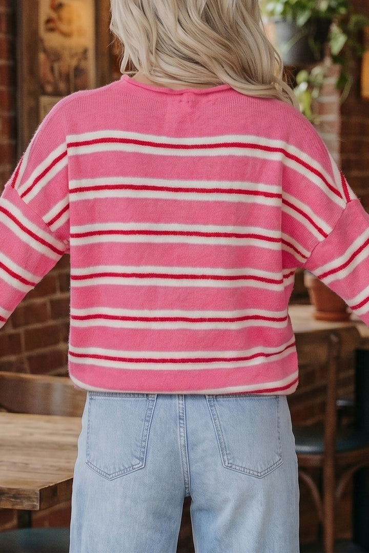 Blue Stripe Striped Drop Shoulder Button Cardigan