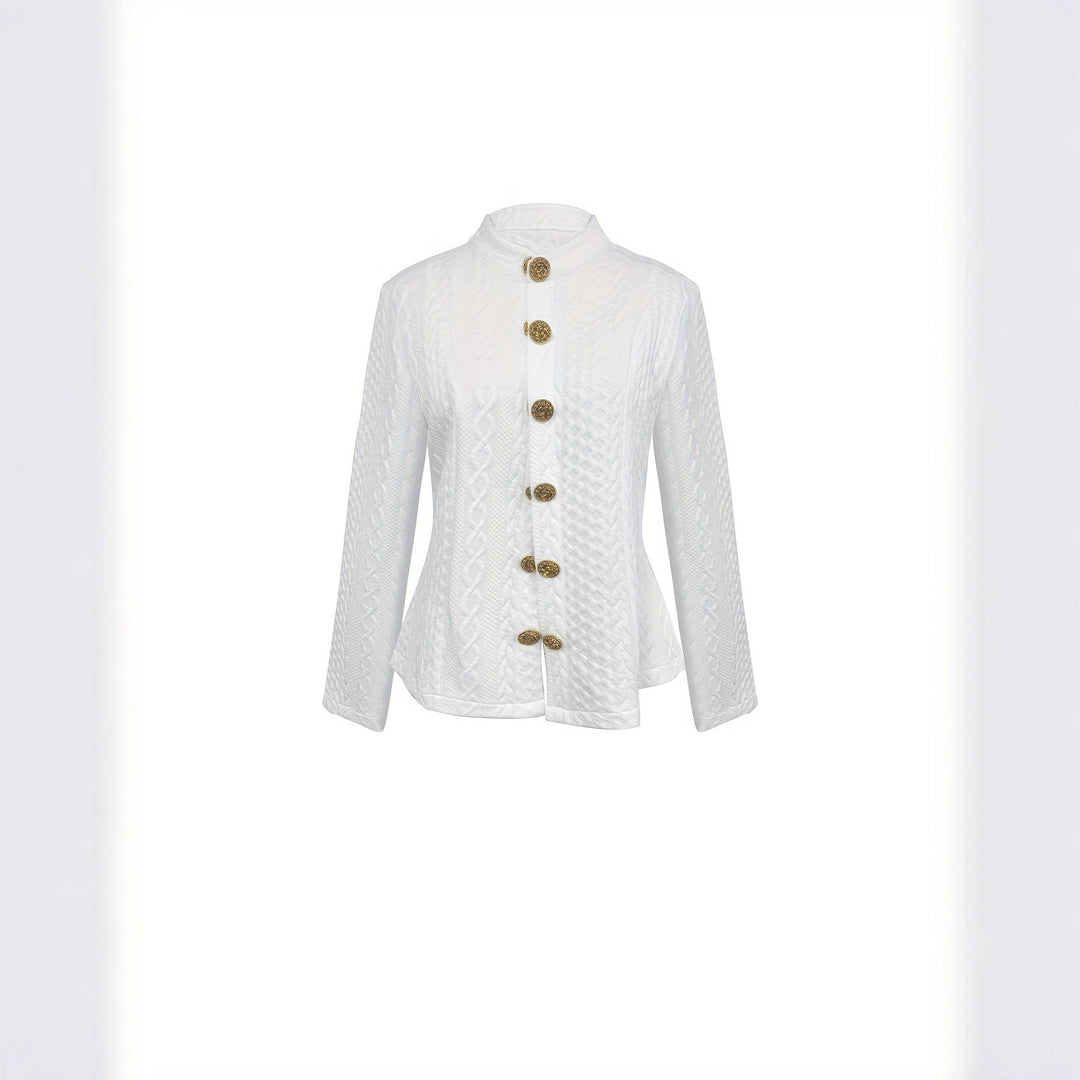 Women’s Textured Stand Collar Jacket – Solid Color