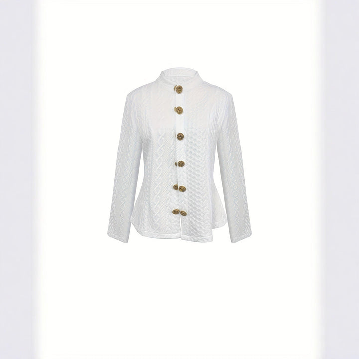 Women’s Textured Stand Collar Jacket – Solid Color