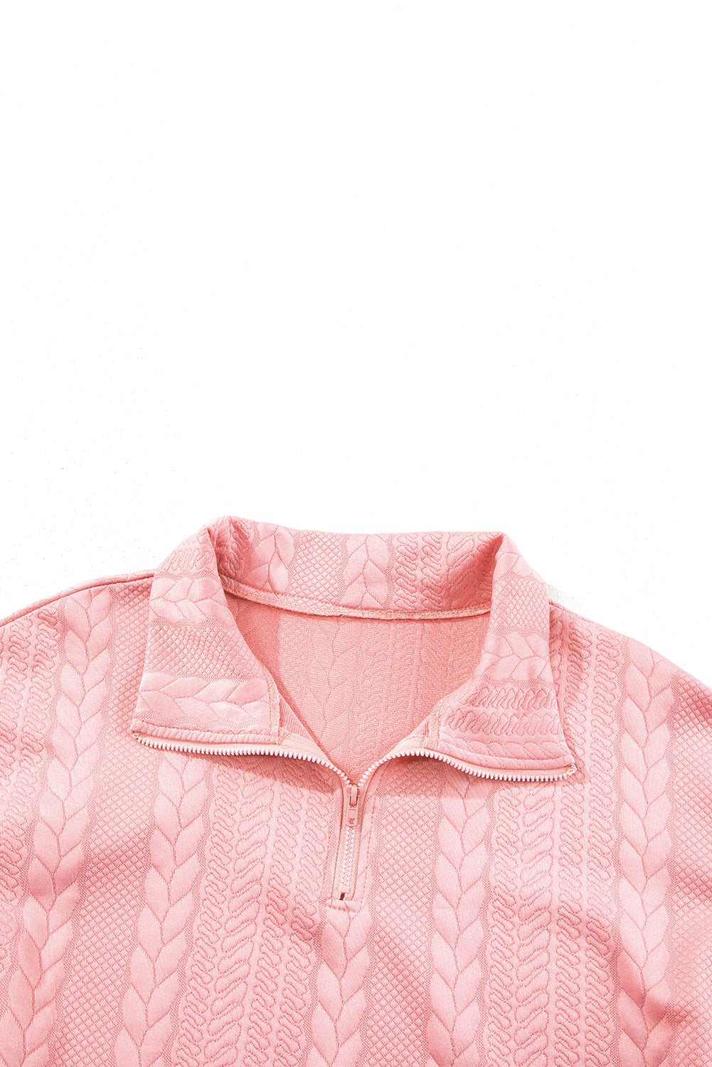 Peach Blossom Zip up Cable Textured Sweatshirt