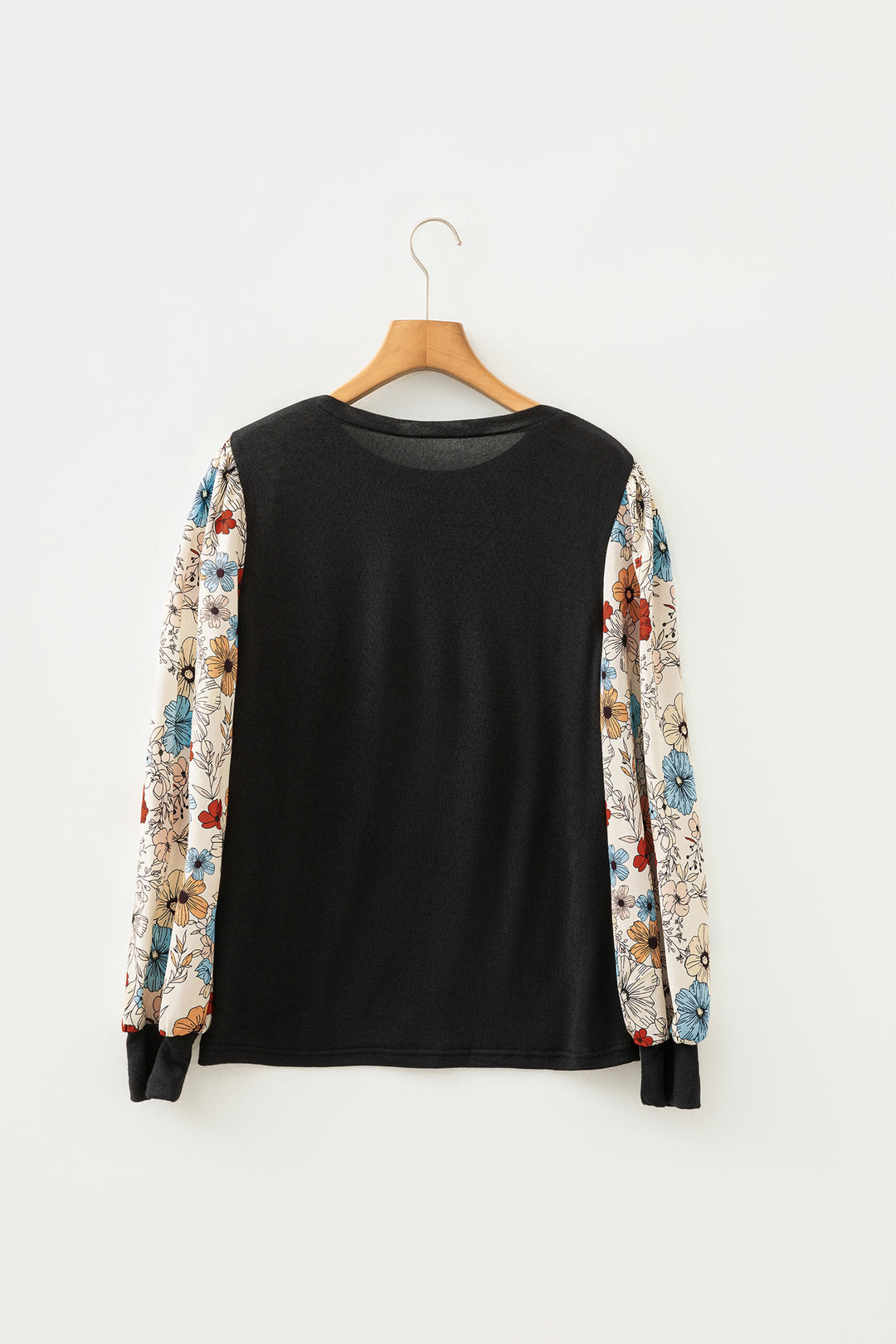 Apricot Flower Puff Sleeve Patchwork Top