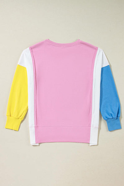 Bonbon Color Block Exposed Seam Side Slits Crewneck Sweatshirt