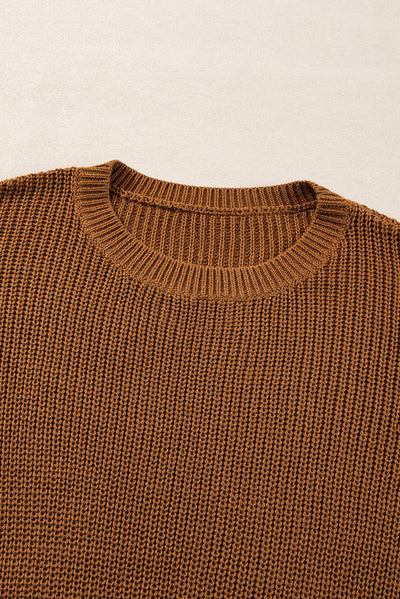 Chestnut Beaded Drop Shoulder Round Neck Sweater