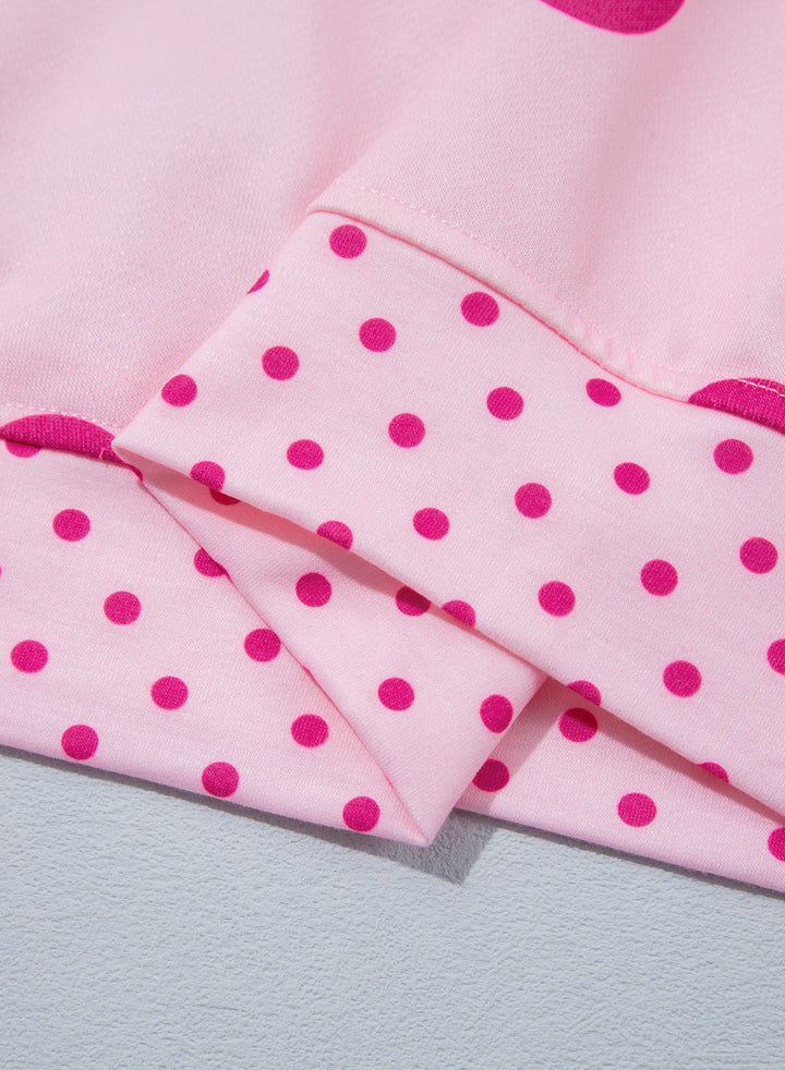Pink Polka Dot Print Contrast Detail Oversized Tunic Sweatshirt
