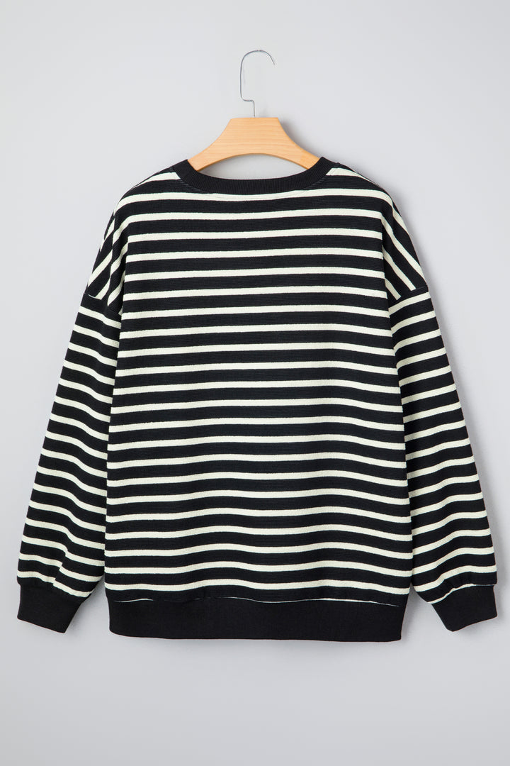 Black Stripe Contrast MERRY Letter Christmas Print Drop Shoulder Sweatshirt