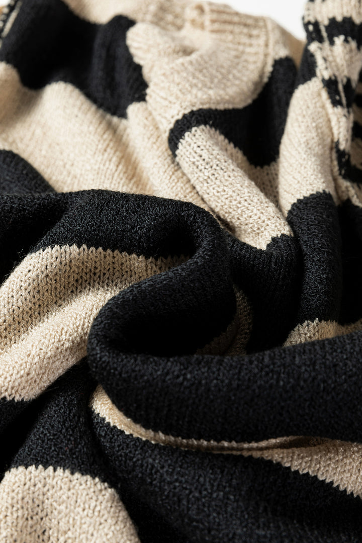 Brown Stripe Drop Shoulder Sleeve Patchwork Baggy Sweater