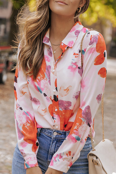 Multicolor Abstract Print Long Sleeve Button-Down Shirt