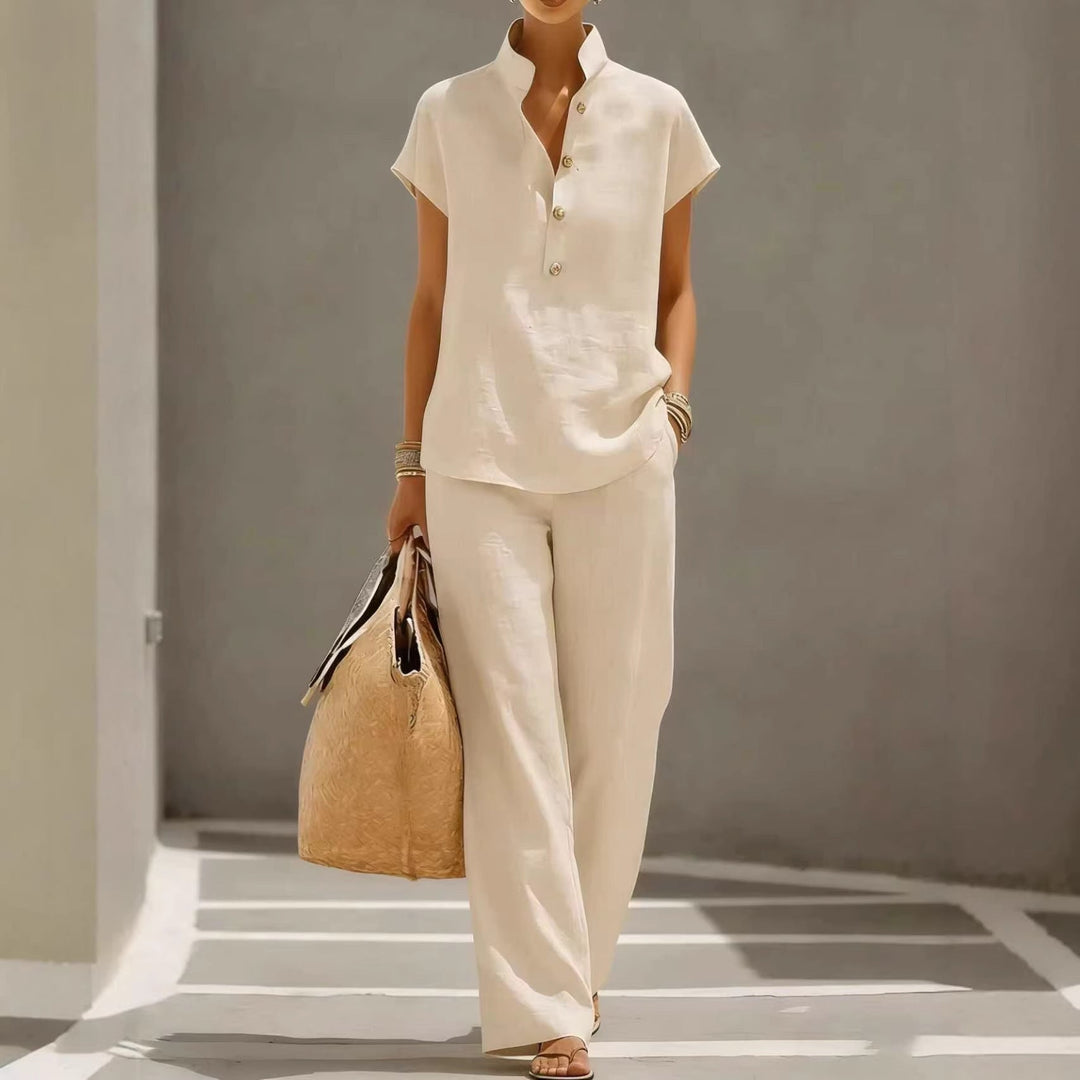 Cardigan &amp; Short Sleeve Top + Pants Three-Piece Set – Solid Color Casual Lounge