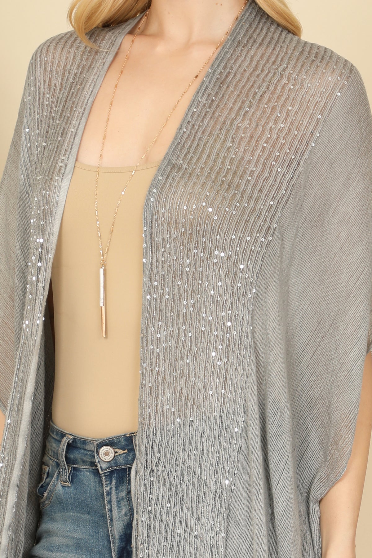 Hdf2498 - Glittered Fringed Open Cardigan