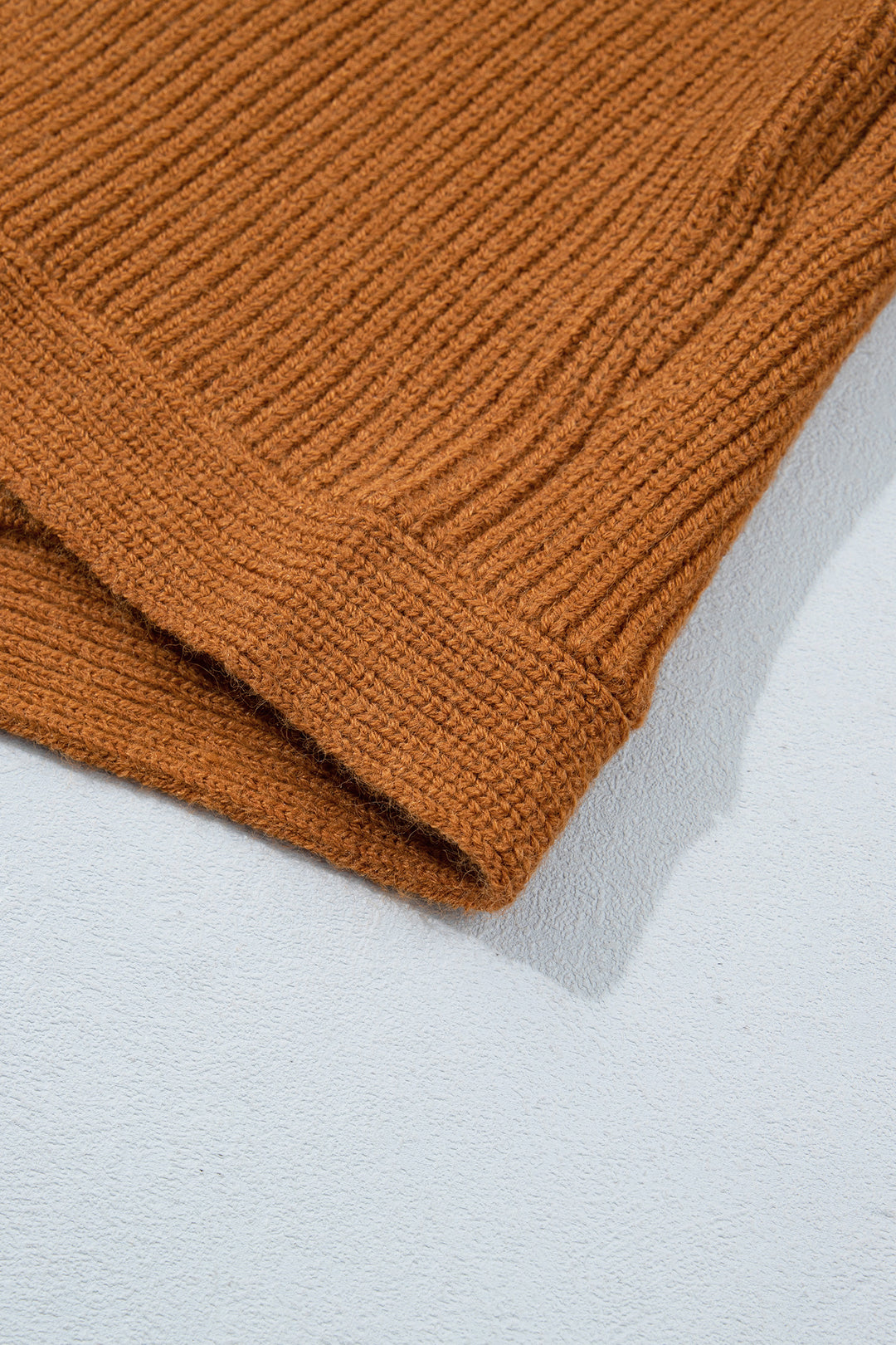 Mustard Ribbed Knit Collar Button Front Long Sleeve Cardigan