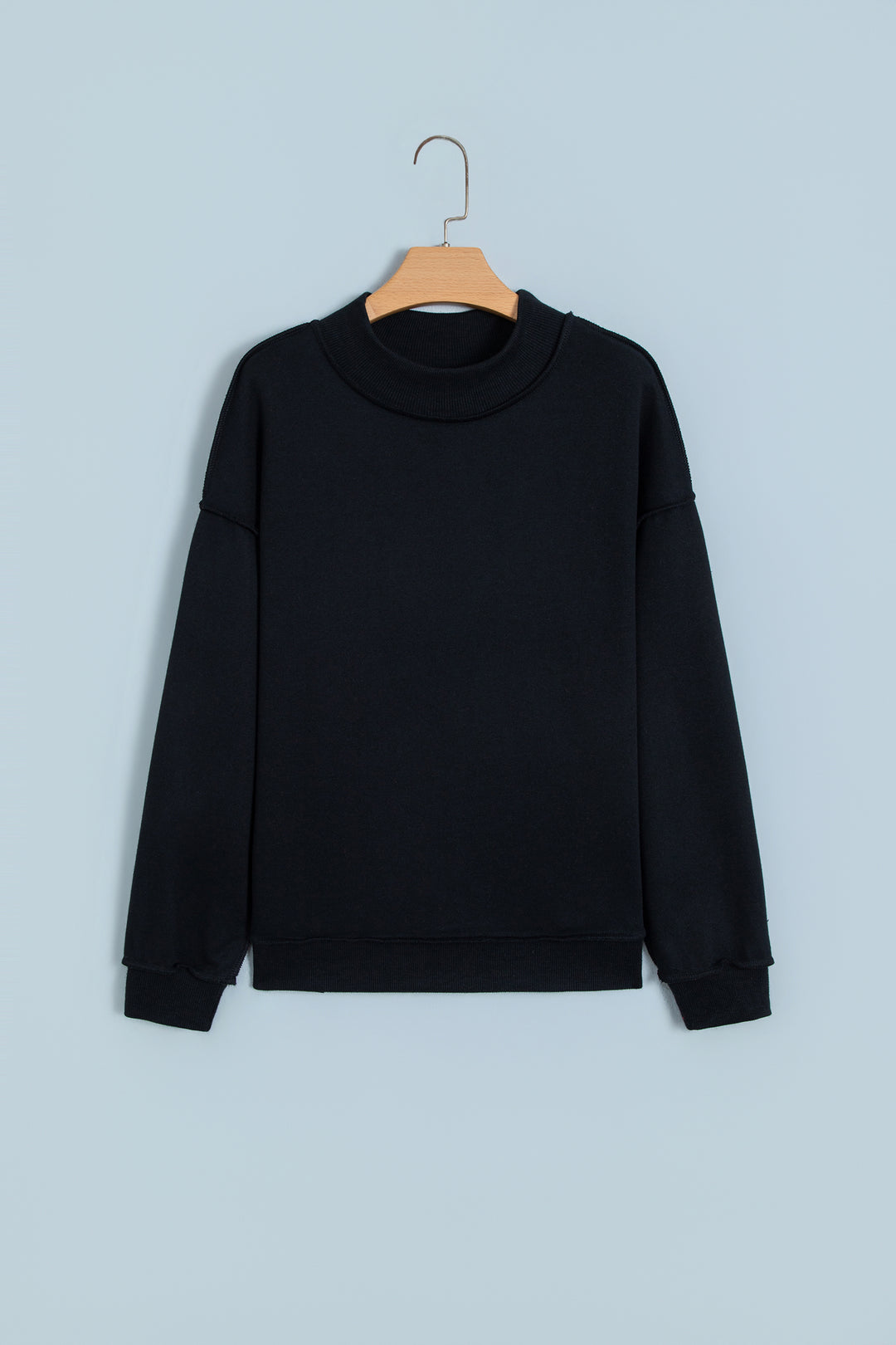 Black Oversize Drop Shoulder Reversible Mock Neck Sweatshirt