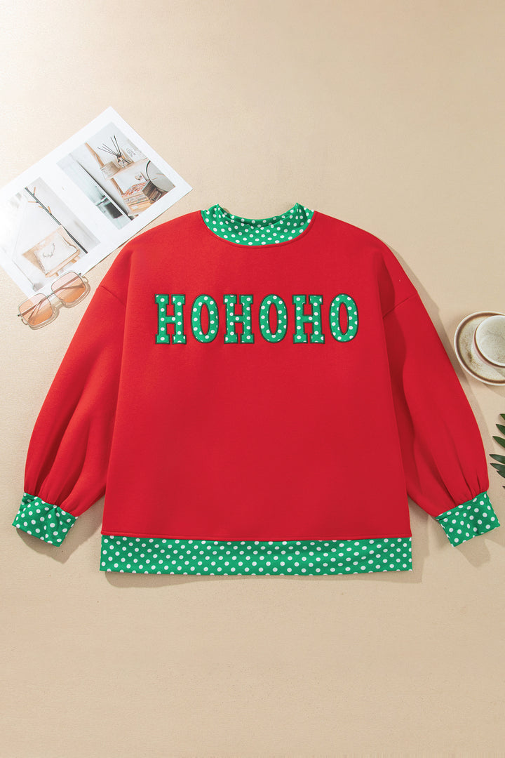 Tomato Red Casual Polka Dot Patchwork Letter Graphic Plus Size Sweatshirt