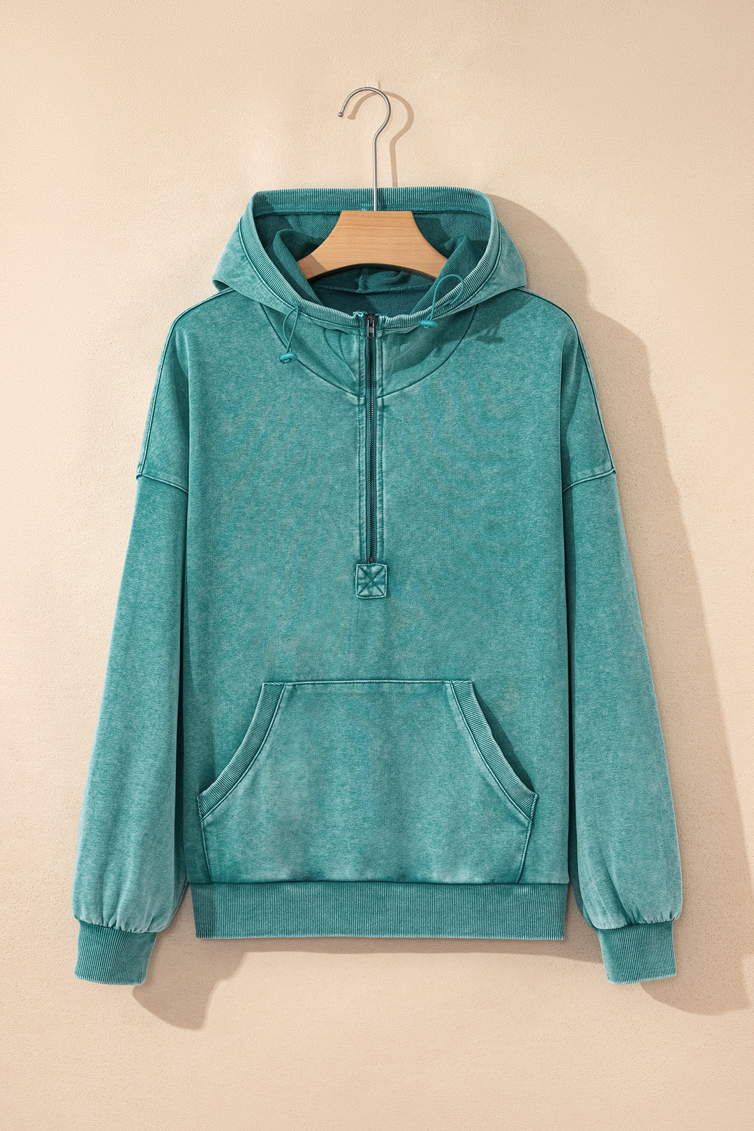 Canton Half Zip Kangaroo Pocket Mineral Wash Baggy Hoodie