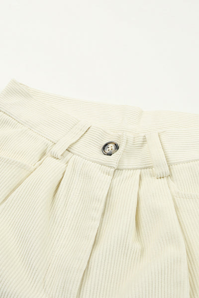 Beige Corduroy High Waist Straight Leg Pants