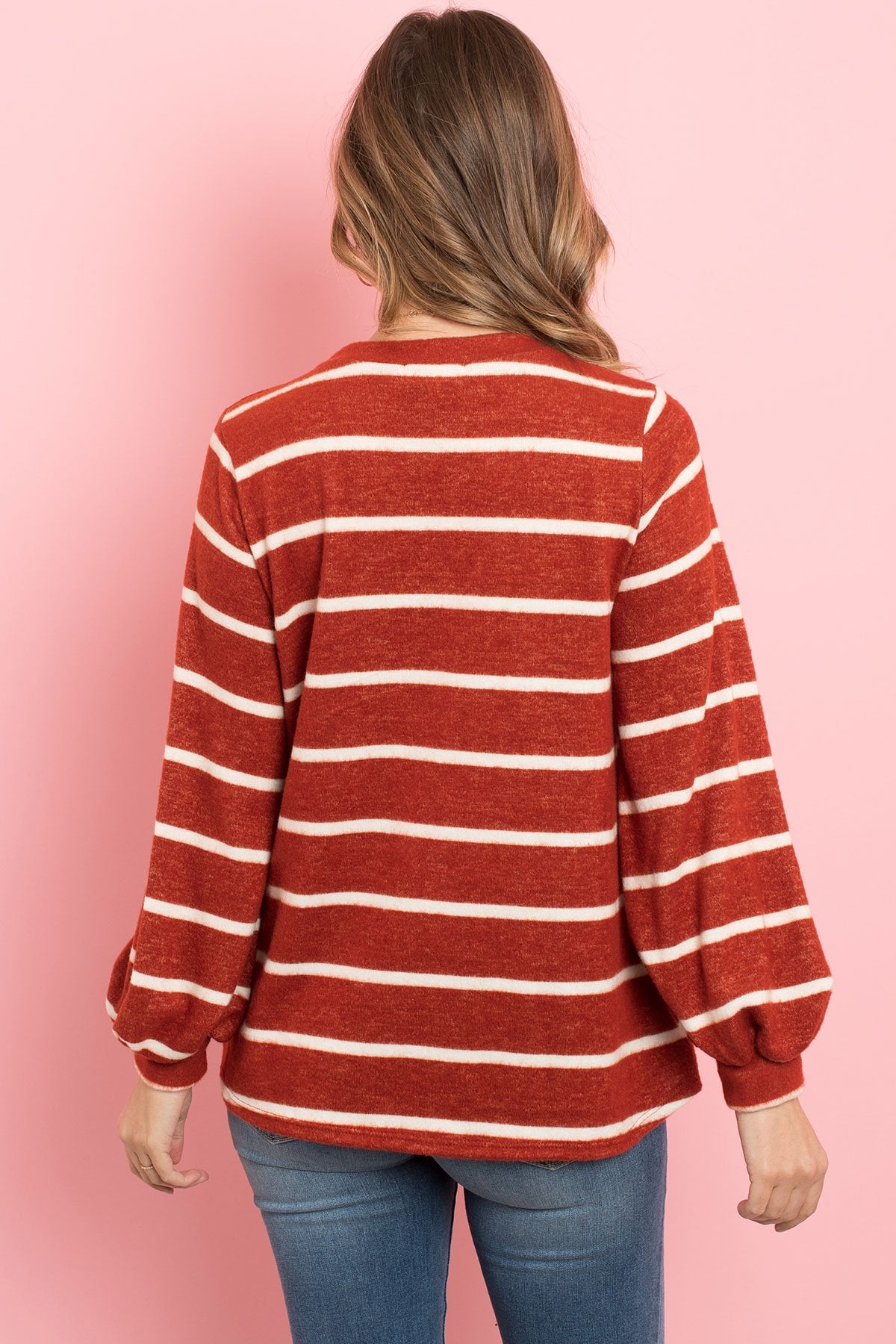 Striped Long Sleeved Round Neck Swing Top