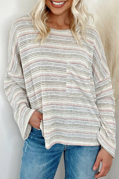 Multicolour Striped Drop Shoulder Loose Long Sleeve Knit Top