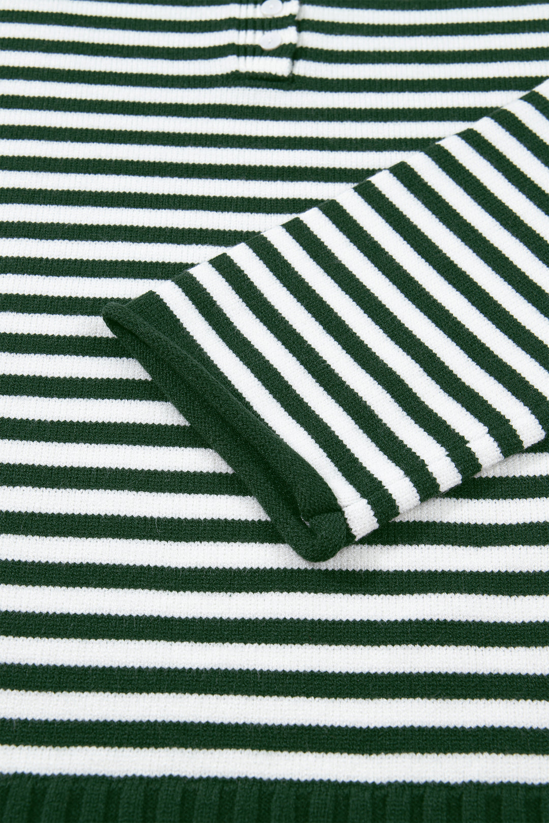 Green Stripe Striped Button Placket Drop Shoulder Long Sleeve Sweater