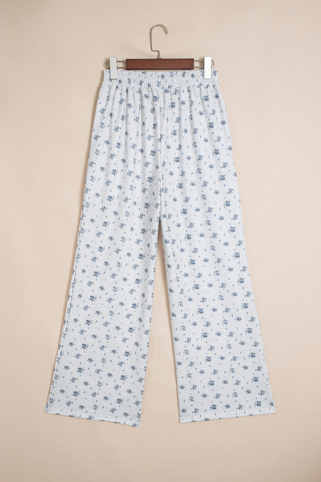 Gray Floral Print Elastic Waist Full Length Regular Pants