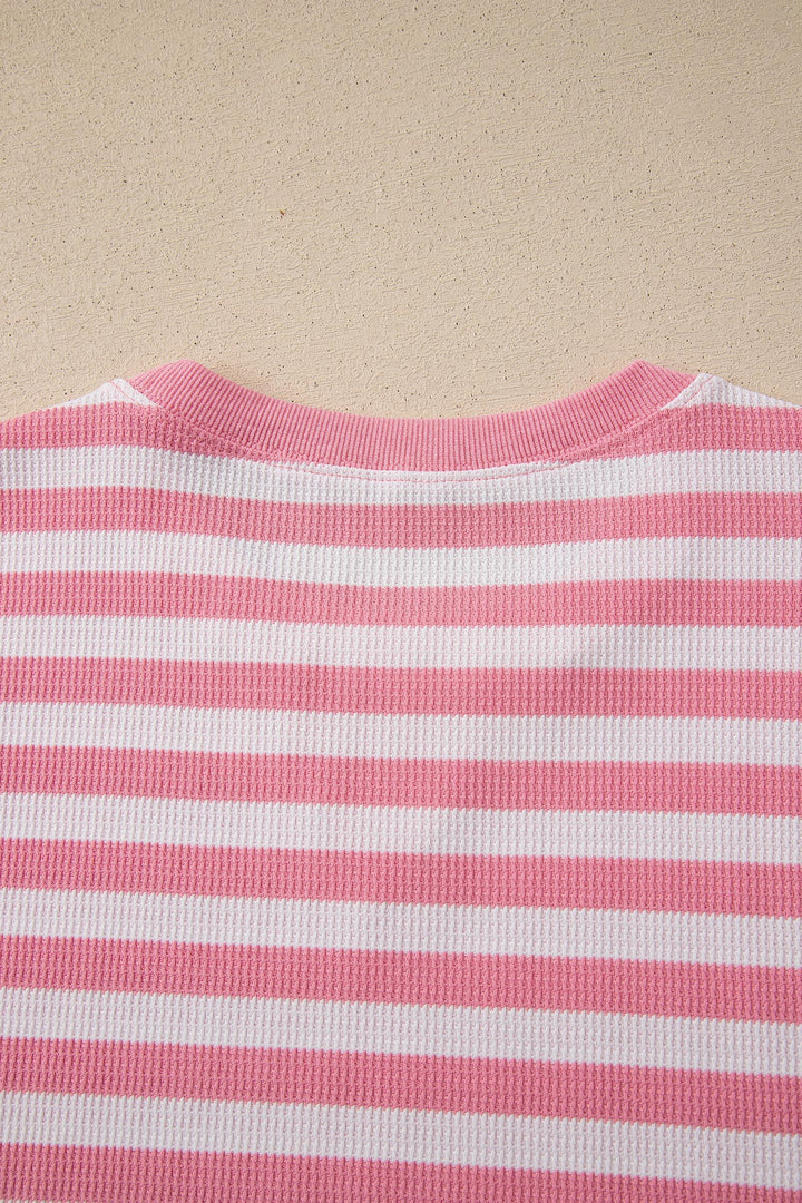 Pink Stripe Puff Short Sleeve T Shirt Matching Shorts Set